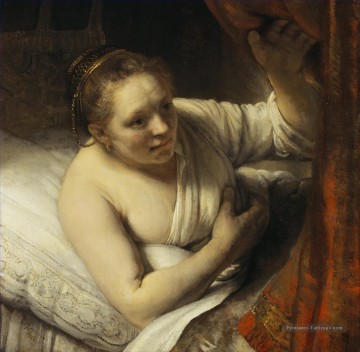 Femme au lit Rembrandt Peinture à l'huile